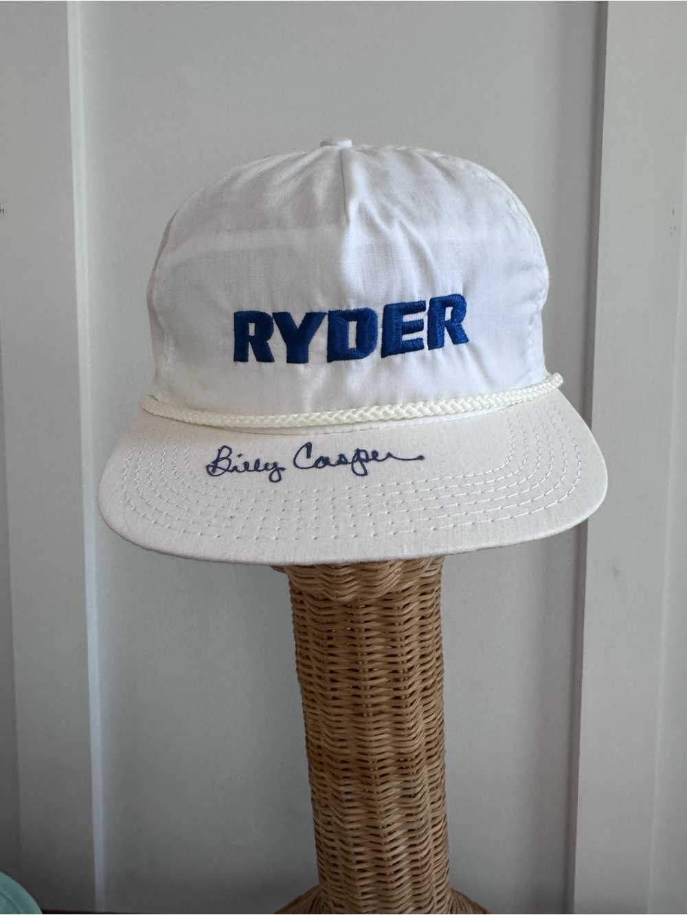 Ryder White Rope-Trim Cap with Blue Embroidery